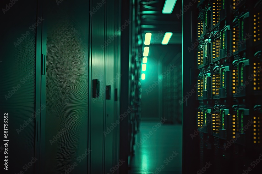 The data centers communication equipment area has blurry lighting. Generative AI