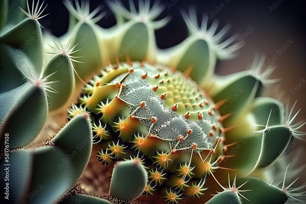 Nature Macro Closeup Cactus Photography. Generative AI