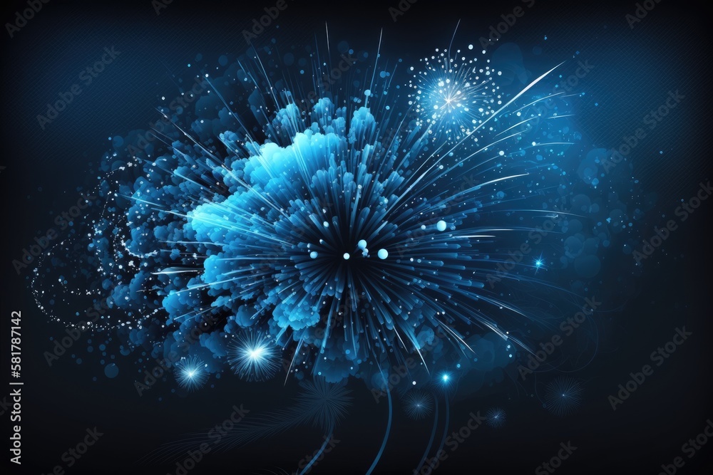 Blue background with fireworks for the New Year. Generative AI