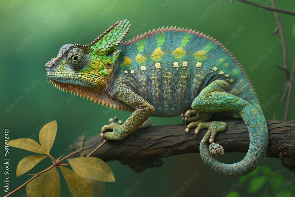 Chameleon of Mount Hanang ( Trioceros hanangensis). Generative AI