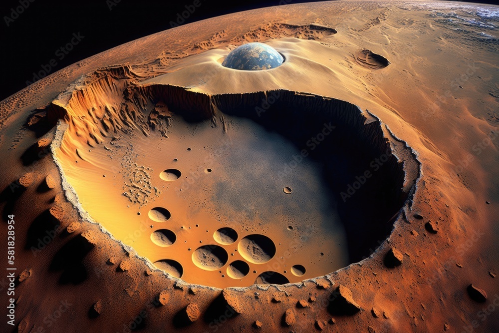 Moon Crater Detail Mars based planets. Generative AI