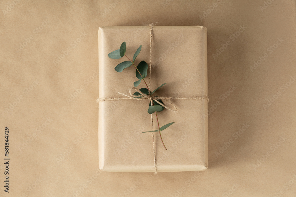 Eco  gift zero waste, eco friendly hand made box packaging gift in kraft paper, holiday concept, gif