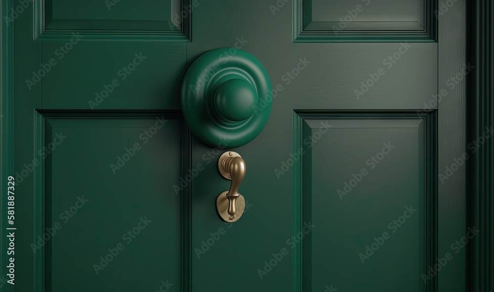  a green door with a brass handle and a green door knob on its side door with a green door handle a