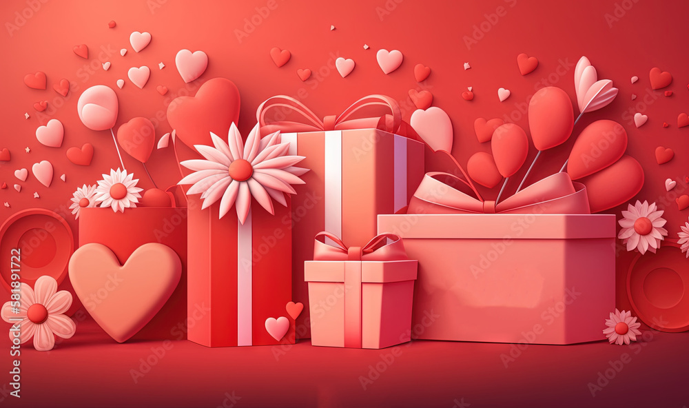  valentines day presents with hearts and flowers on a red background with the words happy valentine