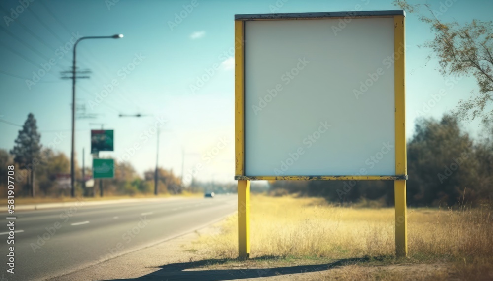 Empty billboard in city, bright day, blur background Mockup