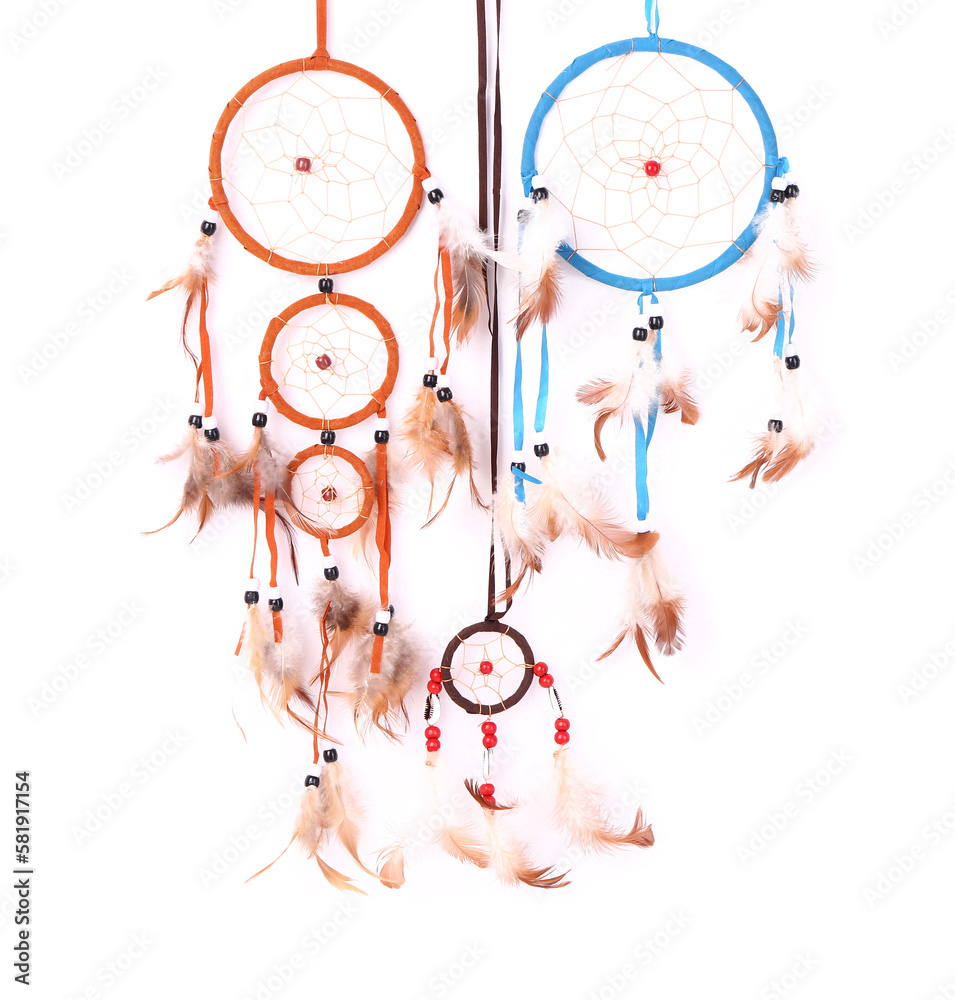 Beautiful dreamcatchers on white background