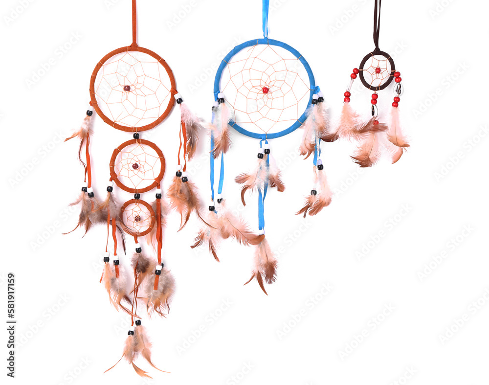 Beautiful dreamcatchers on white background