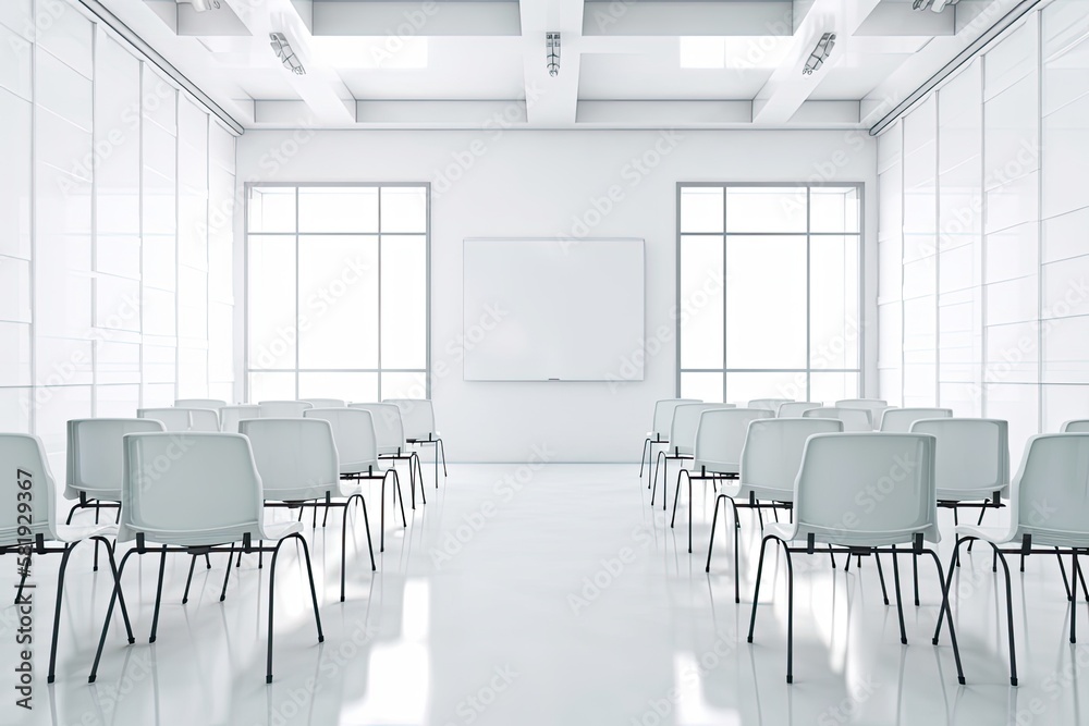 white screen in empty class room or seminar room. Generative AI