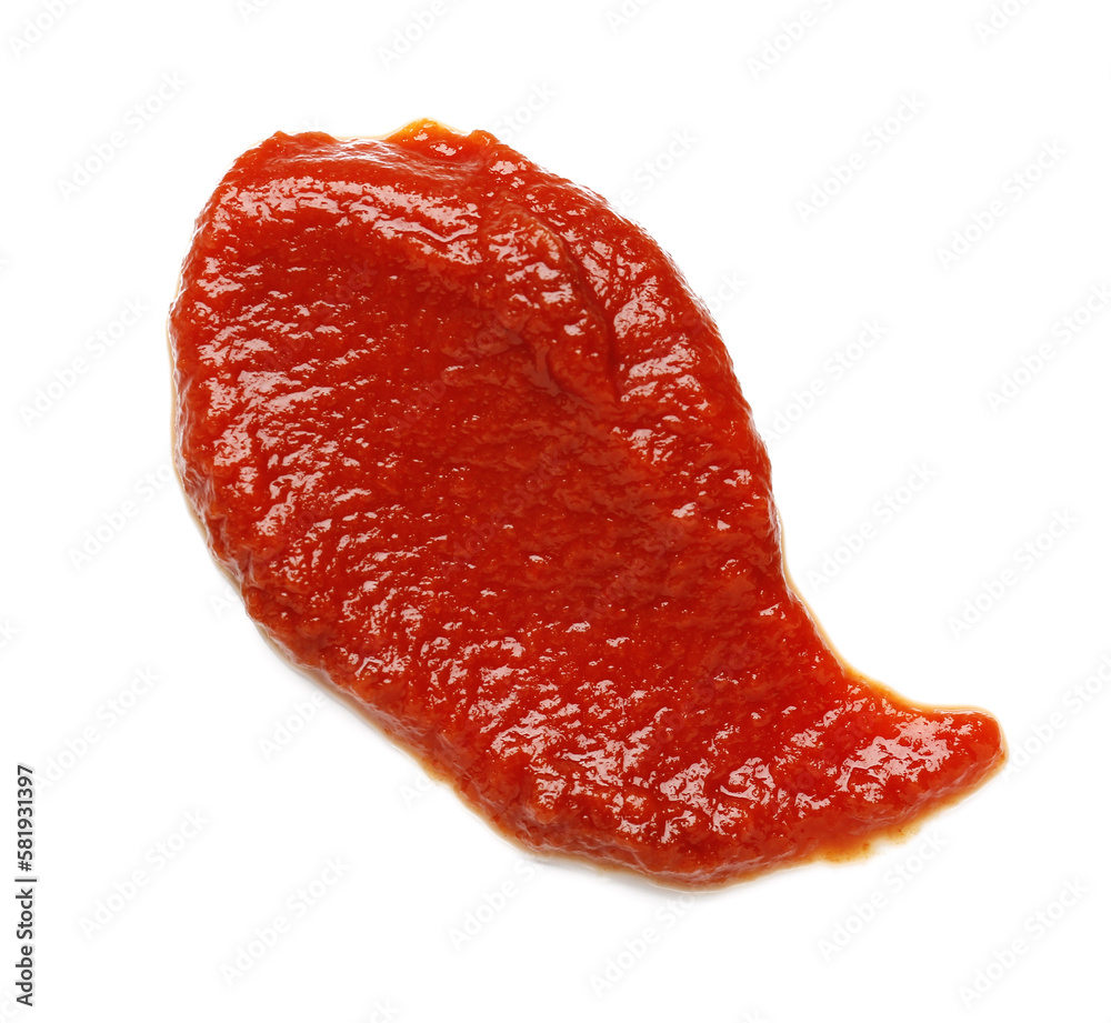 Sample of tasty tomato paste isolated on white background