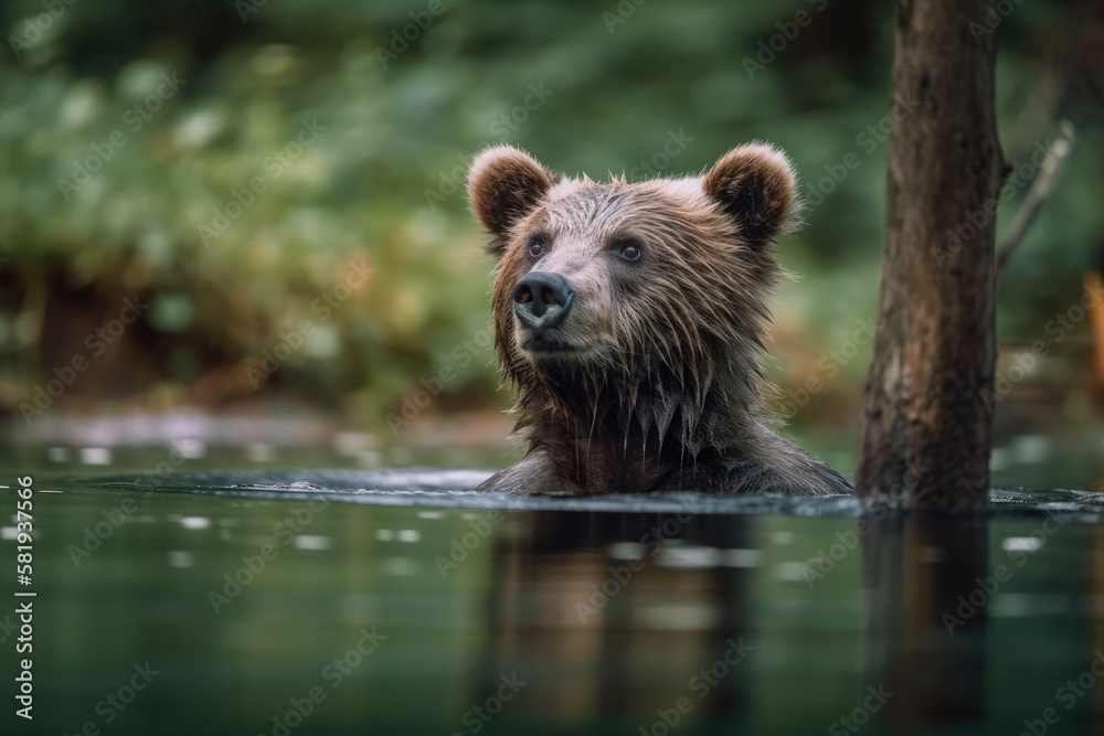 Unlikely bear in the lake. Generative AI