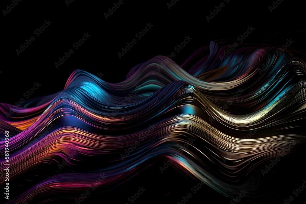 futuristic wallpaper, multilayer item isolated on a black backdrop, abstract shape with iridescent m