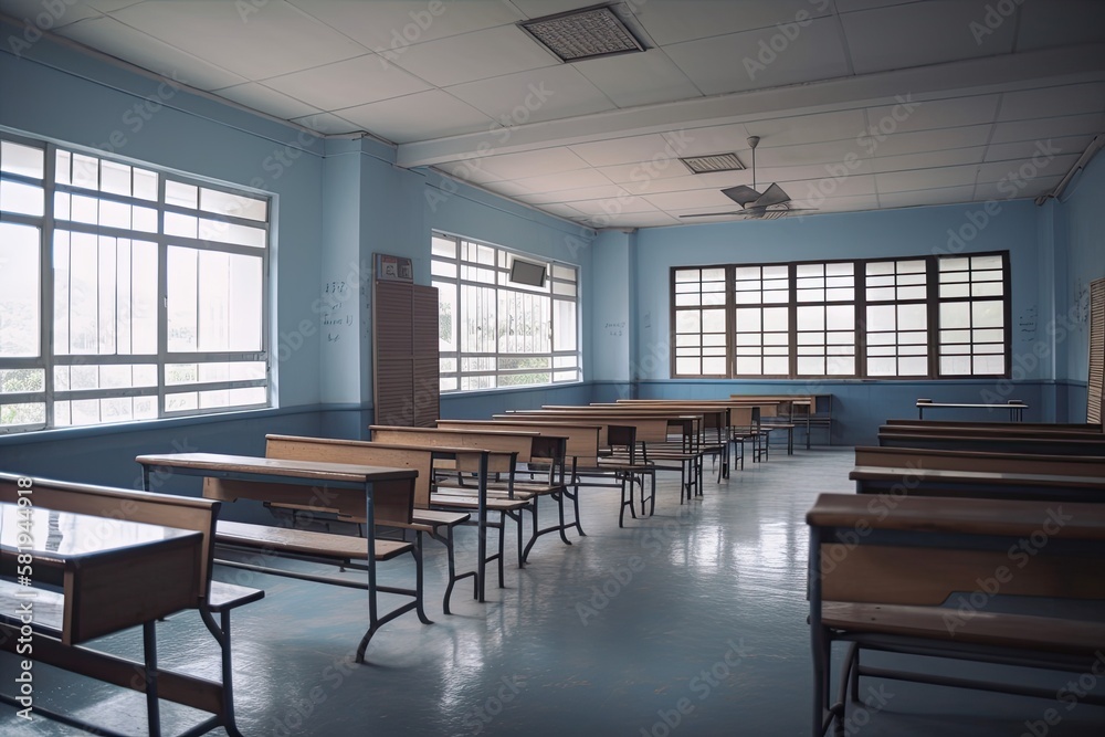 Empty class room in school. Generative AI