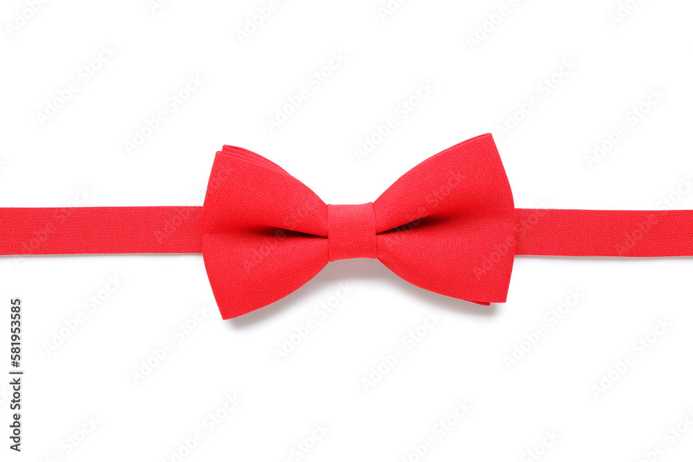 Stylish red bow tie isolated on white background, closeup