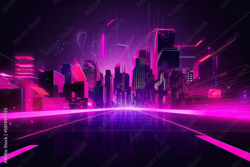 Abstract illustration with a pink glowing cyberpunk modern future background. Generative AI