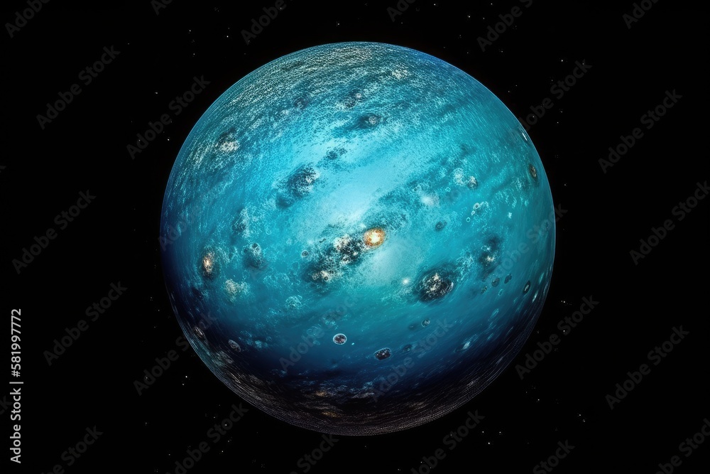 An aerial view of the planet Uranus. Nebula, the universe, and Uranus. This images components were 