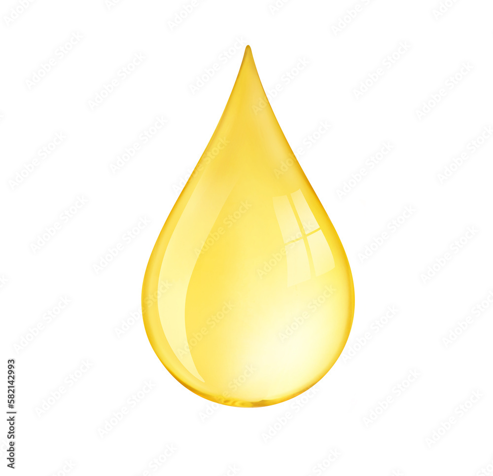 Yellow oil drop isolated on white background. Clipping path.