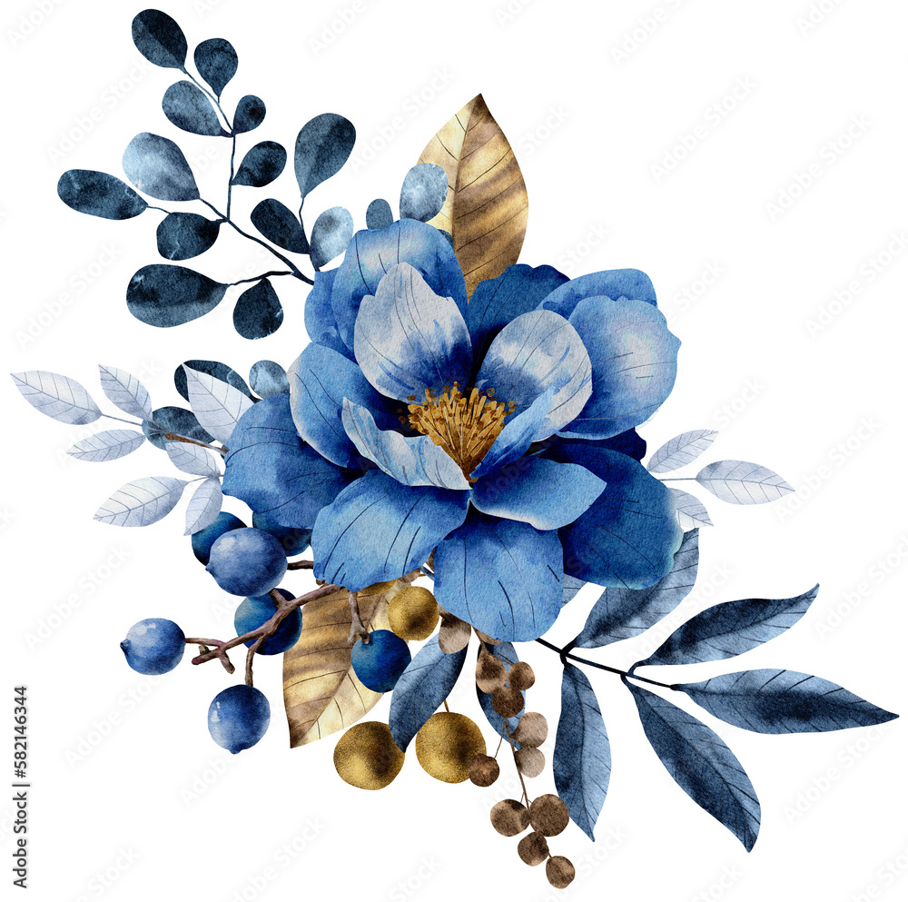 Navy blue wedding bouquet flower watercolor