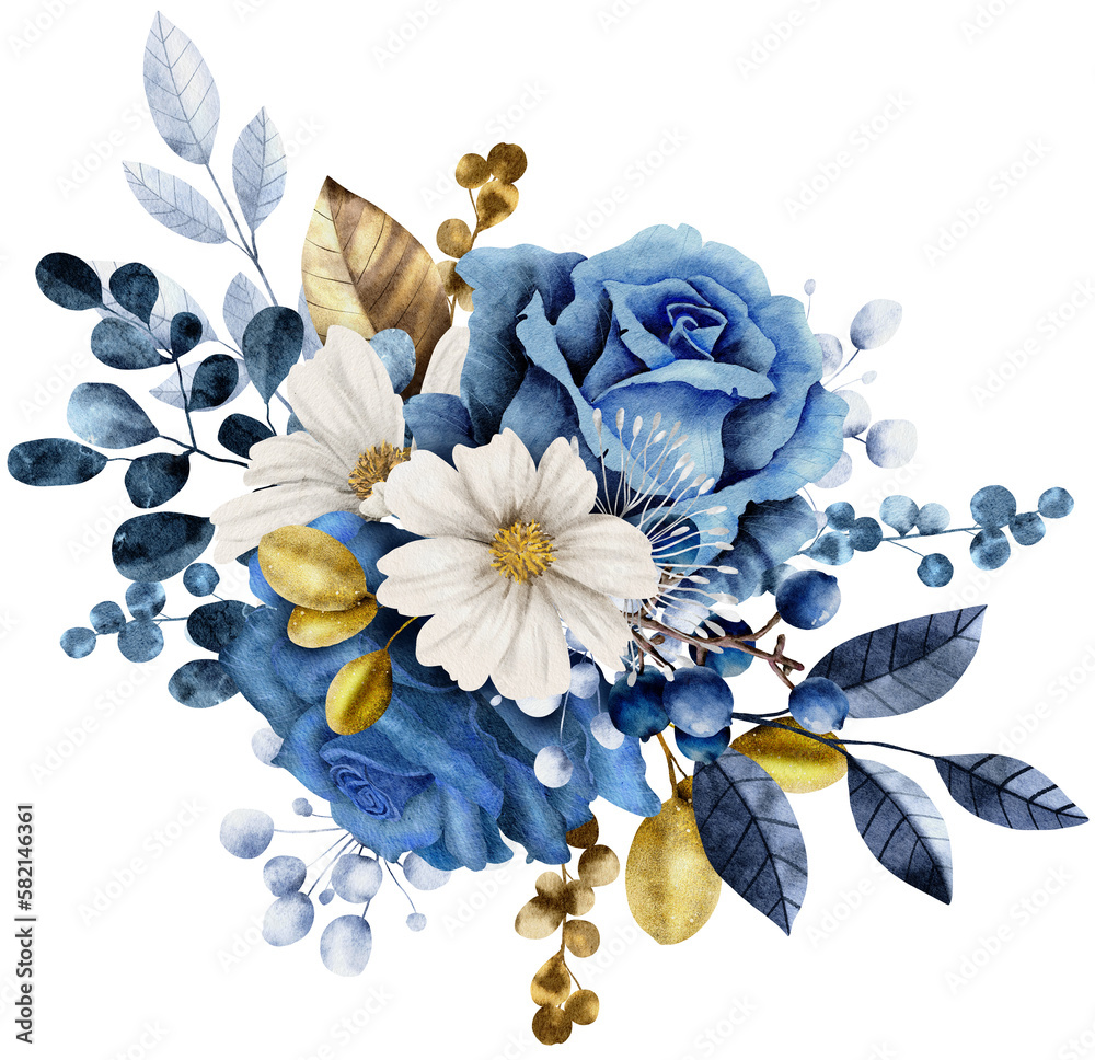 Navy blue wedding bouquet flower watercolor