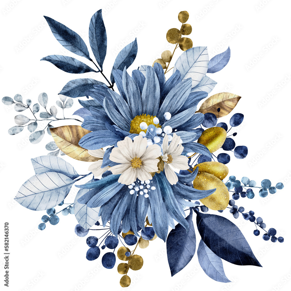 Navy blue wedding bouquet flower watercolor