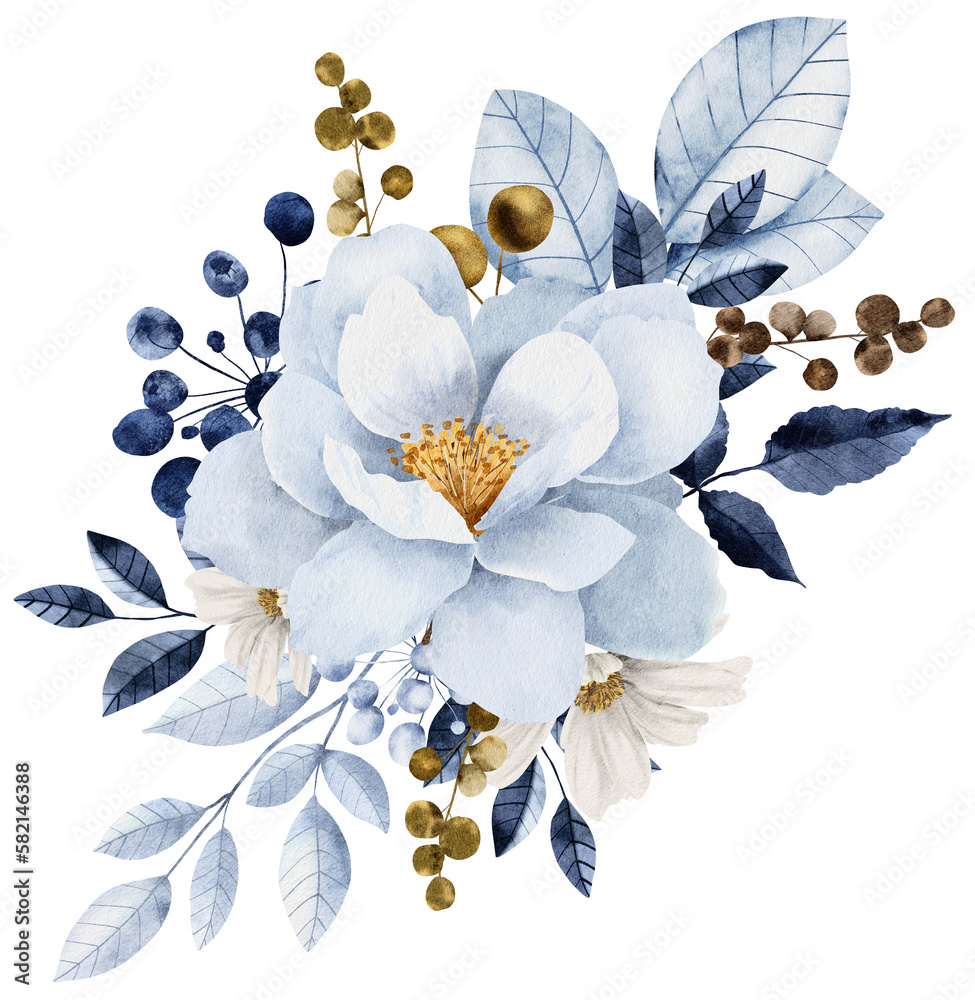 Navy blue wedding bouquet flower watercolor