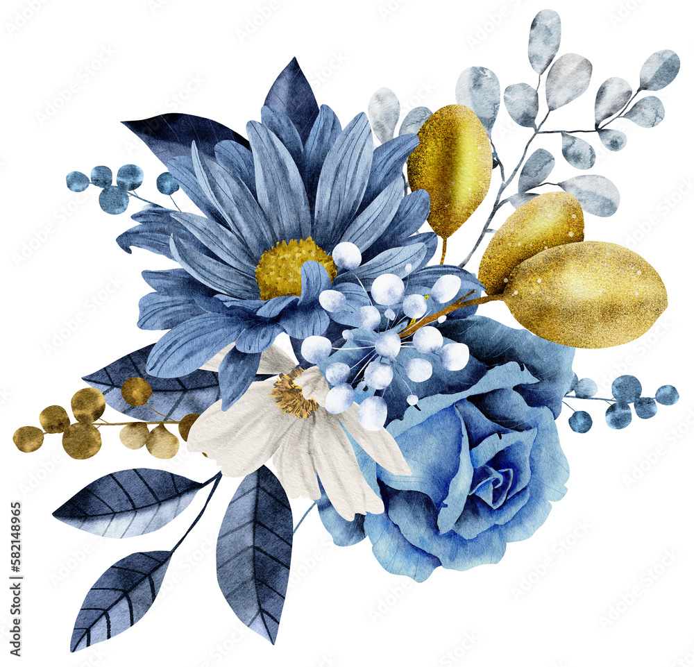 Navy blue wedding bouquet flower watercolor