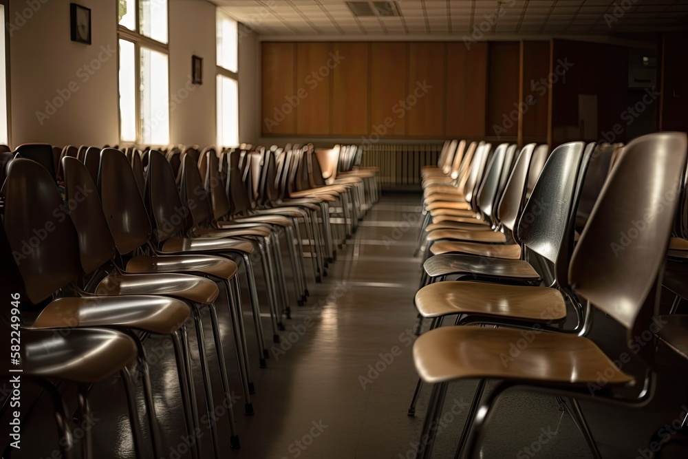 Lecture chairs in a class room. Generative AI