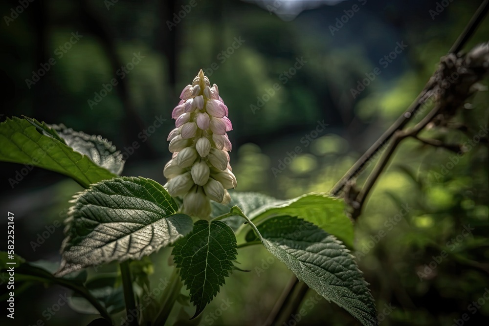 Kudzu flowerhead in bloom on a rural landscape, captured in close up macro. Generative AI