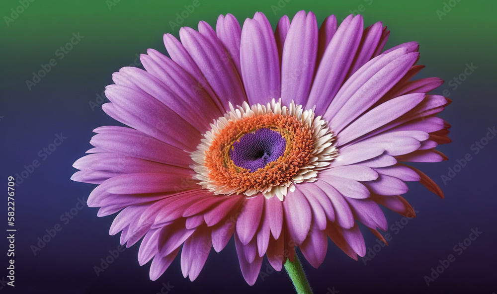  a close up of a purple flower with a green background and a blue background with a white center and