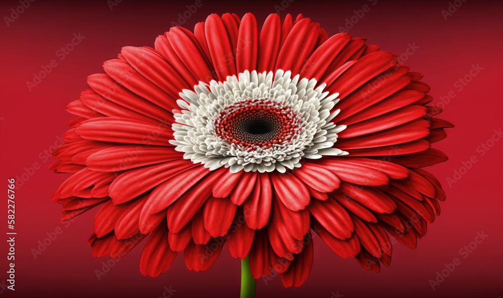  a red and white flower with a black center on a red background with a white center on the center of