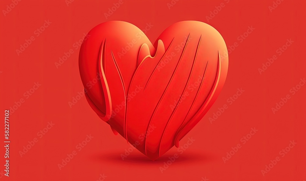  a red heart shaped object on a red background with a shadow of the heart on the right side of the i