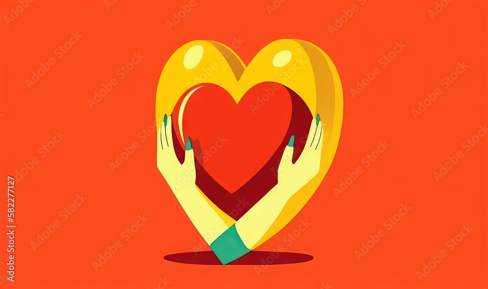  two hands holding a heart on an orange background with a red background and a red background with a