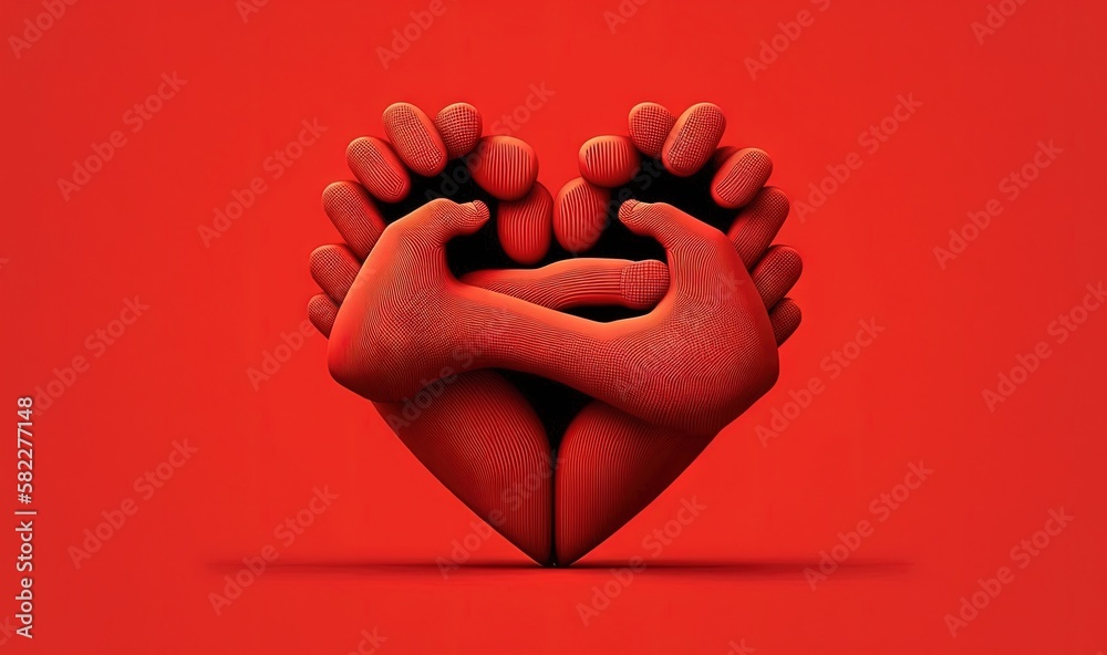  a red heart shaped object with two hands on its sides and a red background with a red background a