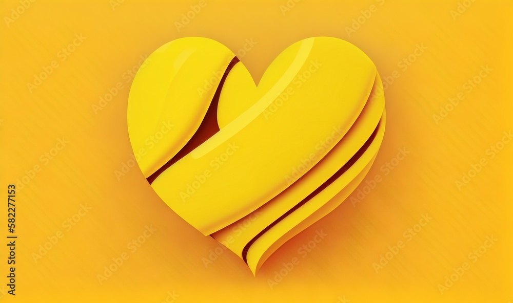  a yellow heart shaped object with a shadow on a yellow background with a shadow on the bottom of th