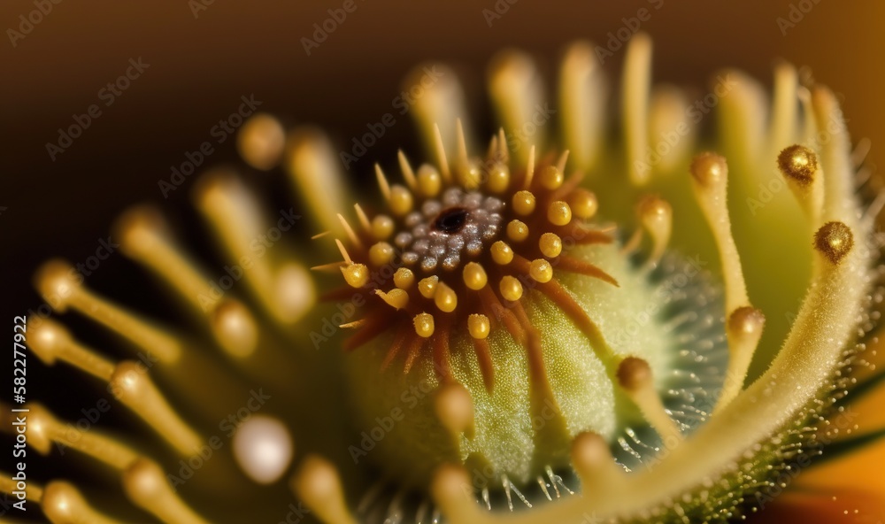  a close up view of a flower with yellow stamens and brown stamens on the center of the flower and t