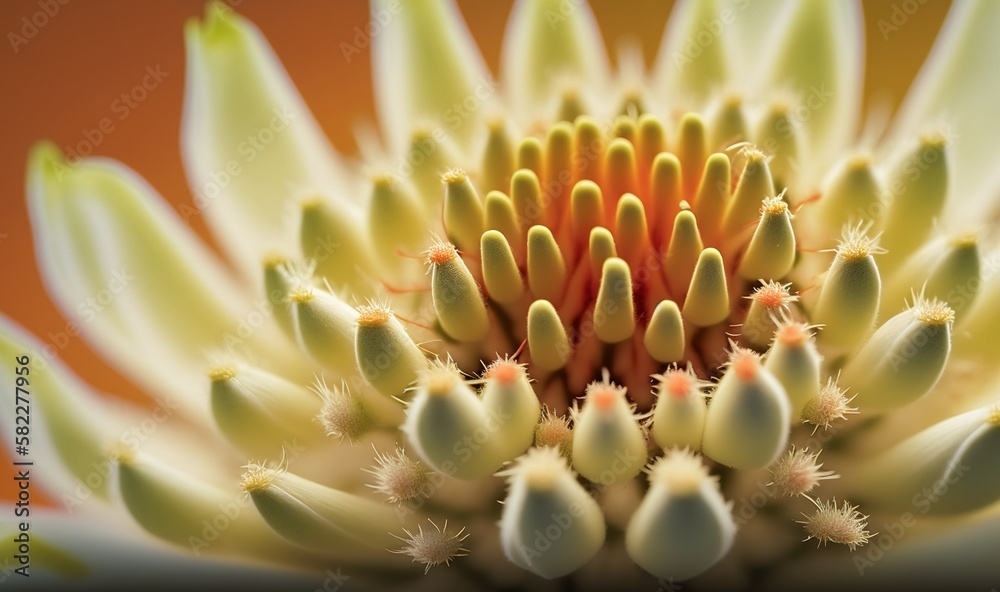  a close up of a flower that is blooming in the day time and has many buds on the petals and the cen