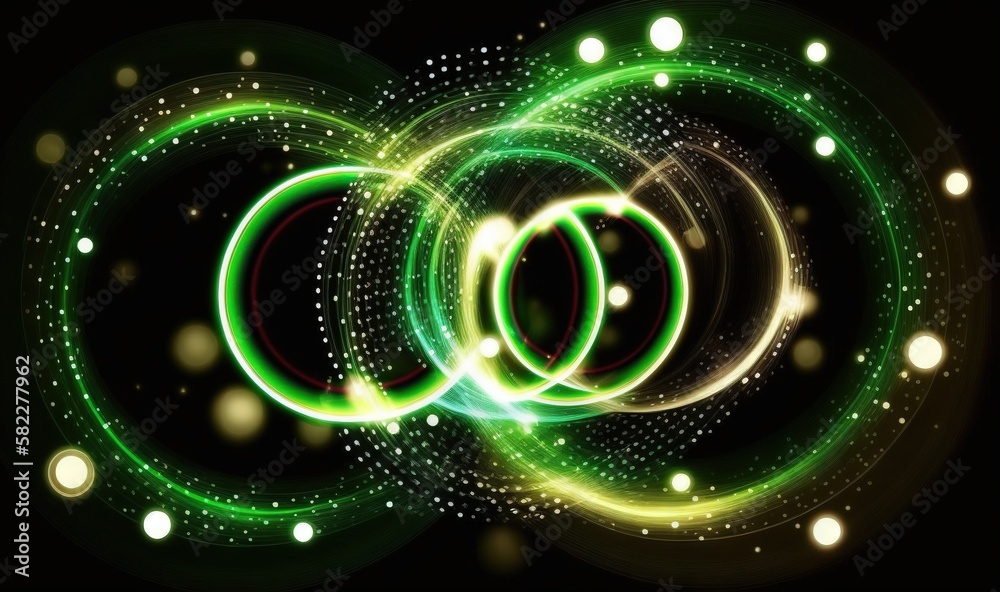  a green and black background with circles and stars in the middle of the image and a black backgrou