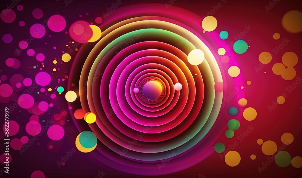  a colorful abstract background with circles and dots on a black background with a red center and a 