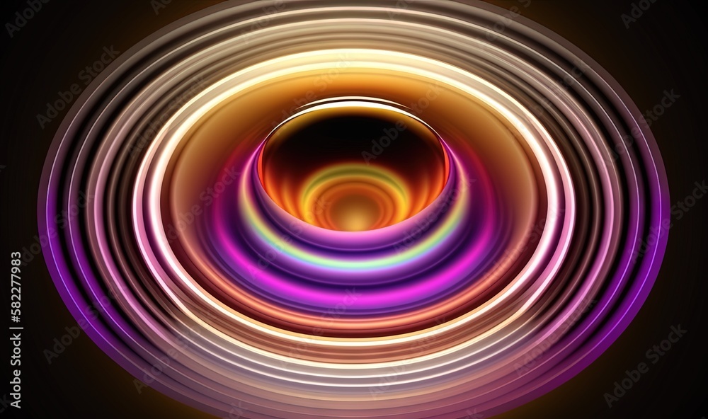  an abstract image of a circular object in purple and yellow colors with a black background and a bl