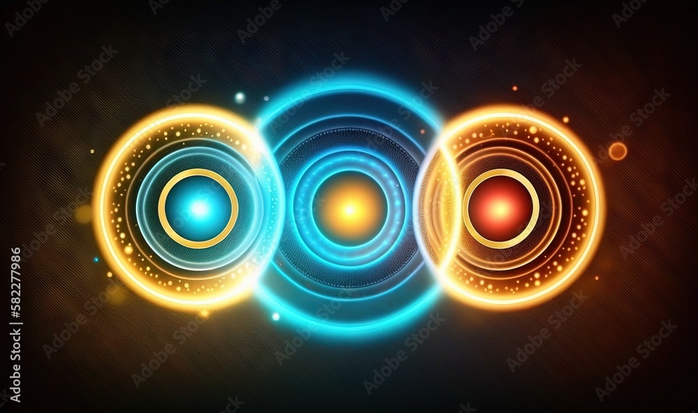  a group of speakers sitting on top of a black background with glowing circles around them and a glo