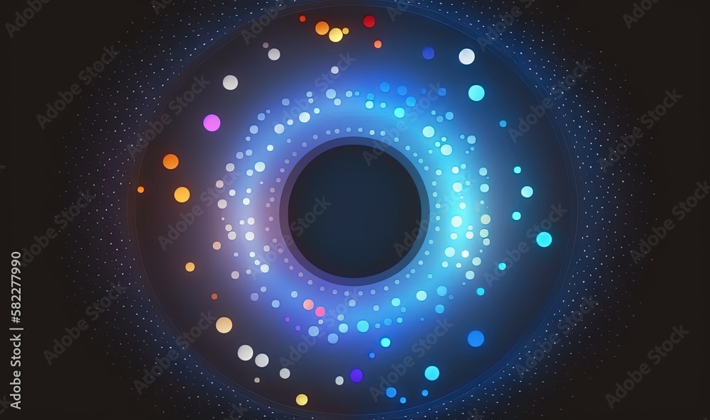  a blue circle with a lot of small dots around it on a black background with a black background and 