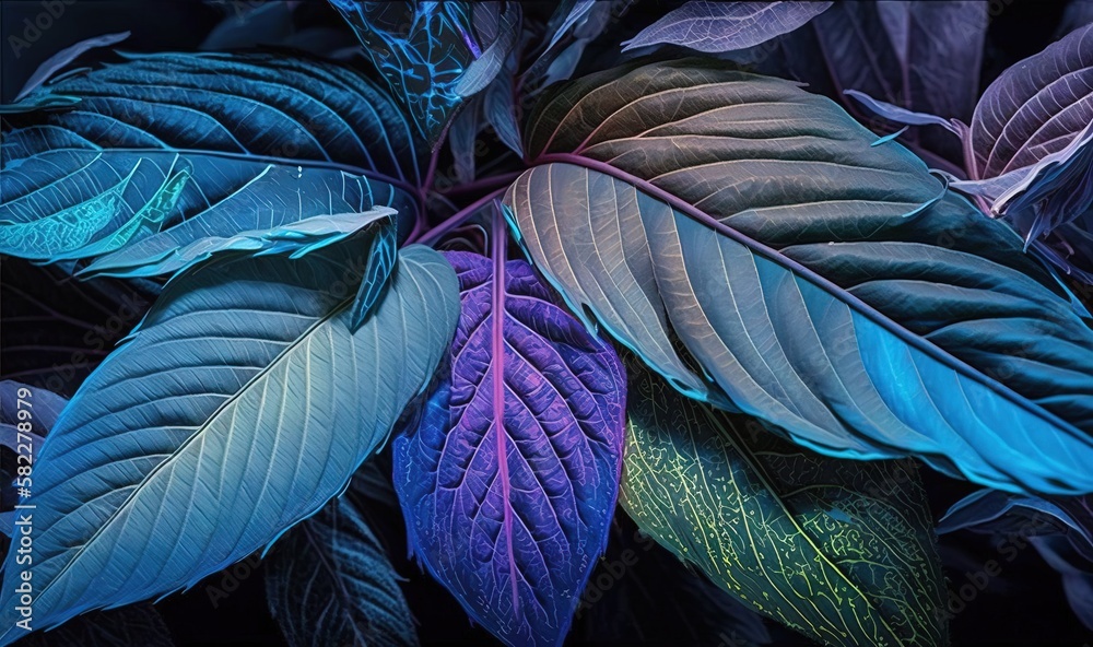  a close up of a green and purple plant with leaves on the top of it and the bottom of the plant wit