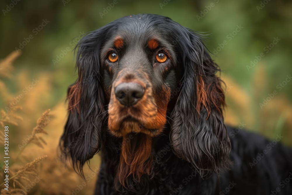 Young Gordon Setter Dog Portrait. Generative AI