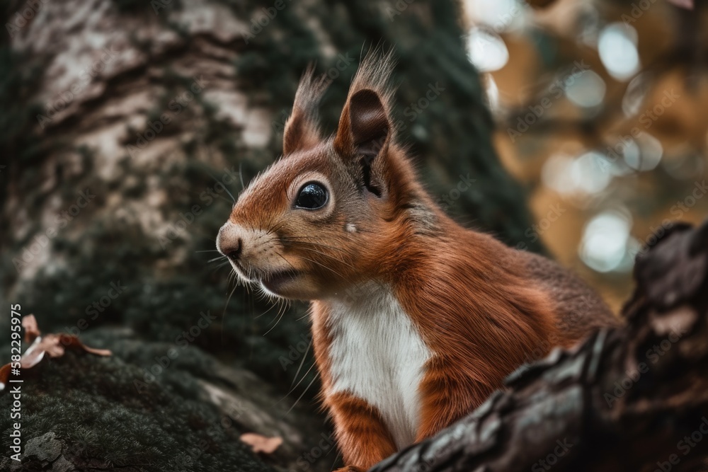 Squirrel in a tree image. Generative AI