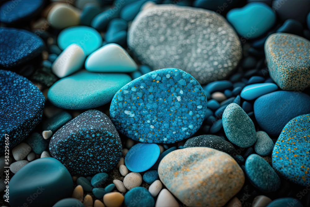 Abstract background of the nature of pebbles. Blue texture. Illustration AI Generative