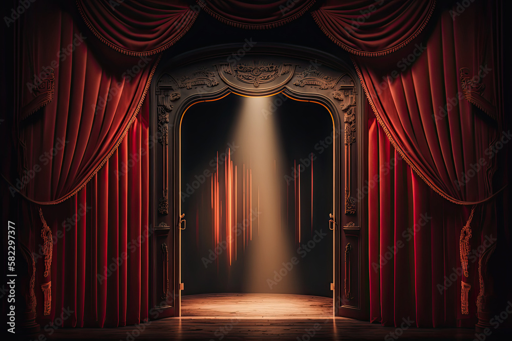 theater stage red curtains Show Spotlight. Illustration AI Generative