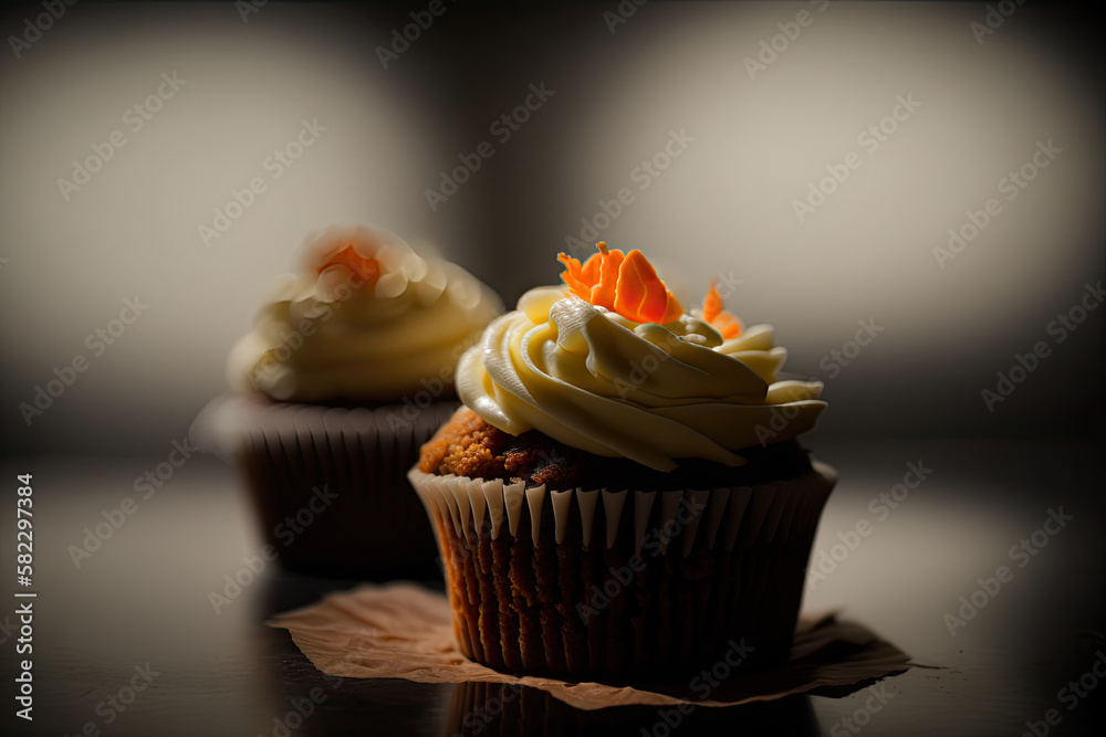 Awesome Carrot Cupcakes. Illustration AI Generative