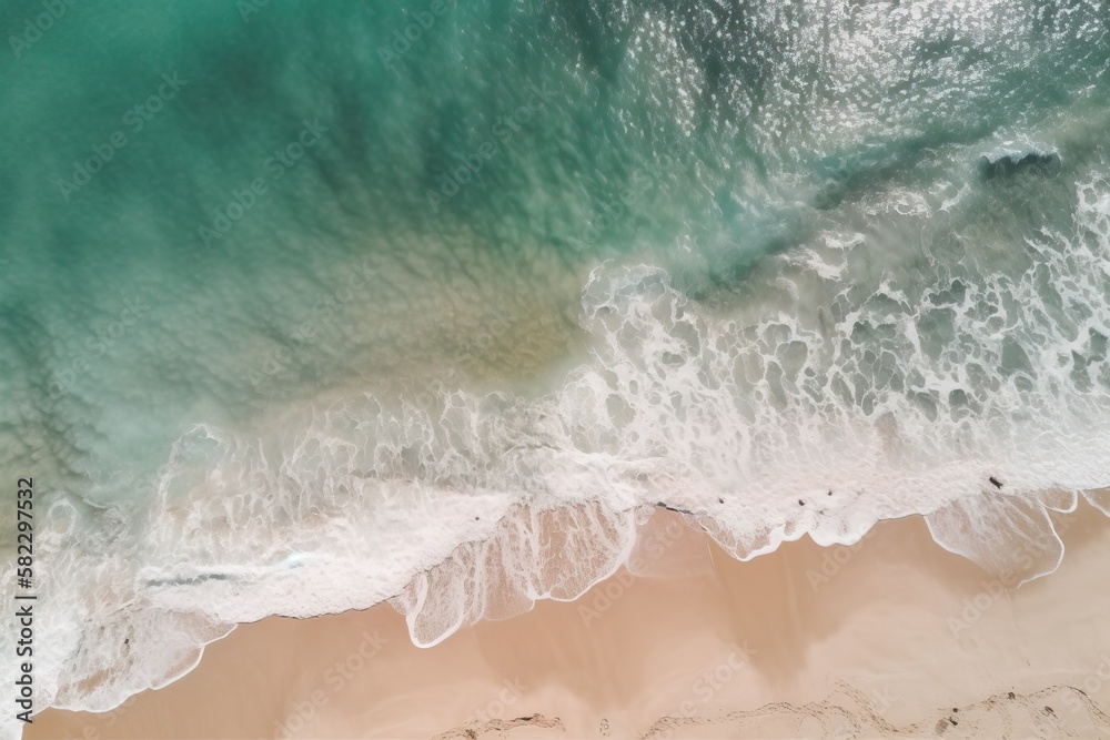 Drone shotted top down aerial image of a stunningly beautiful seascape beach with turquoise water an