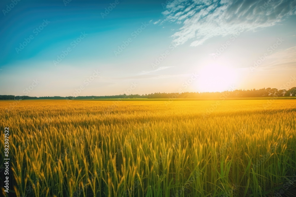 golden hour sky and field. Generative AI