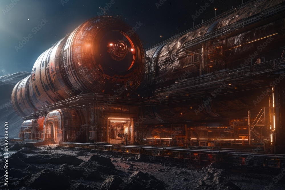 Illustration of a station in orbit close to Mars. 5K science fiction painting that is realistic. Ima