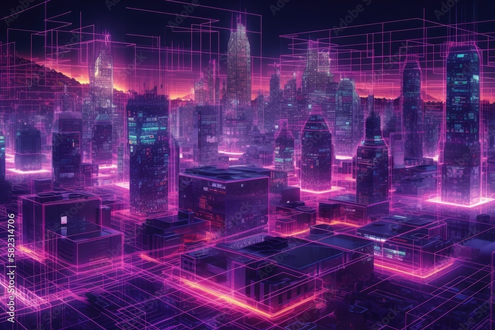 cyberspace city metaverse Concept of a digital landscape with a future background. Generative AI